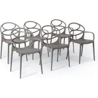 Idea New Garden Srl 6er-Set stapelbare Stühle mit Armlehnen aus glasfaserverstärktem Harz für Außenbereich, Garten, Bars und Restaurants – modernes Design – CHARLOTTE – Taube