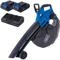 Scheppach Akku Laubbläser Laubsauger BC-BLV720-X | 210 km/h | 720 m3/h | Häckselfunktion 20V IXES | 45L Fangsack | inkl. 2x 2Ah Akku & Doppelladegerät