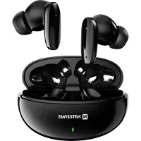 Swissten , Kabellose Bluetooth 5.3 Kopfhörer Laufzeit 6h mit Ladebox, Schwarz