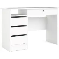 Ebuy24 Plus Schreibtisch mit 1 Regal, 3 kleinen Schubladen und 1 großen Schublade mit Schlüssel, weiß.