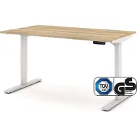 Assmann Elektrisch höhenverstellbarer Schreibtisch Y-Line Eiche Natura Weiß, 140x80cm, Memoryfunktion, Kollisionsschutz, 2-fach-Motorik