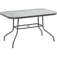 Outsunny Gartentisch Balkontisch Garten Beistelltisch mit Sonnenschirmloch gehärtetes Glas Metall 84B-376V01