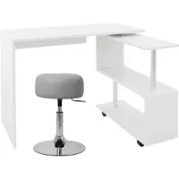 ML-Design Schreibtisch L-förmiger mit Sitzhocker, 150x88x75 cm, Weiß, aus MDF