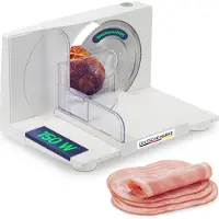 Sommertal Allesschneider AS170 150W Edelstahlmesser mit Wellenschliff,klappbar platzsparend, elektrische Schneidemaschine Brotschneidemaschine, Profi Aufschnittmaschine Weiß 0-15mm