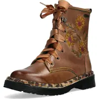 LAURA VITA Damen Stiefelette Leder Blumen Leoparden Muster Satinband Incaso 40, Größe:37 EU, Farbe:Mehrfarbig