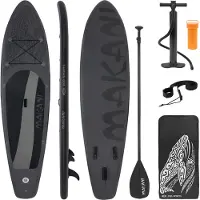 ECD-Germany Aufblasbares Stand Up Paddle Board Makani, 320x80x15 cm, Schwarz, PVC, bis 120 kg, Pumpe Tragetasche Zubehör
