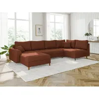 S-Style Möbel - Kai - Wohnlandschaft mit Braun Holzfüßen im skandinavischen Stil aus Terrakotta Cord-Stoff, Ottomane links