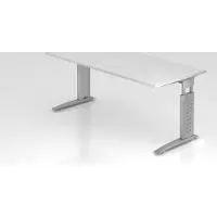 Proregal - Büromöbel mit top Leistungsdaten Schreibtisch Mauri | Weiß | Silber Gestell | BxT 180x80cm | Arbeitshöhe 68-86cm | höhenjustierbar, 2cm Raster | C-Fuß-Gestell | Rechteckform