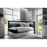 Fun-Möbel Boxspringbett Gästebett Kinderbett FABIAN Nr.3 100x200cm Weiss-Schwarz Seite Rechts