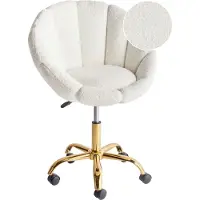Beliani Bürostuhl Weiß Bouclé Höhenverstellbar Drehbar Bremsbare Rollen Muschelform ohne Armlehnen Modern Drehstuhl Büro Arbeitszimmer Home-Office