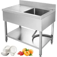 Vevor KITGARN Spültisch Edelstahl 1 Becken (Rechts) Mit Höhtem Boden Gastro Spültisch Edelstahl Spültisch Edelstahl Gastro 100 x 60 x 83.5 mm Gastro Spüle