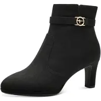 Tamaris Stiefelette , Damen, Gr. 41, Synthetik Textil, schwarz, Veloursleder, unifarben, Basic, Schuhe Stiefelette, Trichterabsatz, Abendschuh mit elegantem Zierriemchen mit Logoemblem, Topseller