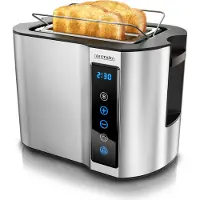 Arendo - Toaster 2 Scheiben Edelstahl Touchpanel - 800 W – Doppelwandgehäuse – Integrierter Brötchenaufsatz – 7 Bräunungsgrade – Brotscheibenzentrierung – Restzeitanzeige – Memoryfunktion - Silber
