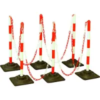 Temka Kettenpfosten-Set EcoMax mit 10 m Absperrkette 3x rot/weiß, 3x weiß/rot, 6x