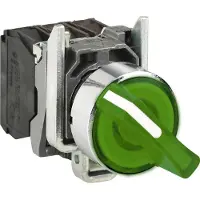 Schneider Electric Leuchtwahlschalter, Harmony XB4, Metall, 22mm, grün, universelle LED, 3 Stellungen, 1S+1Ö, 24V ACDC XB4BK133B5
