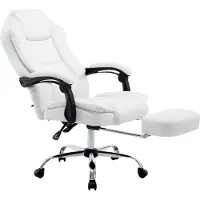 DELUKE Bürostuhl MEDHA - 114x67x64, Weiß | Kunstleder | Metall in Chromoptik Gestell | ergonomische Bürostühle Homeoffice Stuhl mit Rollen