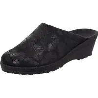 Rohde Damen Pantoffel aus Microvelour bedruckt mit Blattmuster stadt-50 2450, Größe:38 EU, Farbe:Schwarz