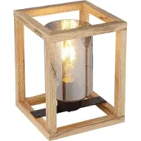 Globo Lighting LED Tischleuchte, Rauchglas, Holz, Luftblasen, schwarz, H 22 cm