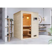 Karibu Sauna Innensauna Sandra Fronteinstieg Ofen 3,6 kW externe Strg.easy 145x145x187 cm ohne Dachkranz