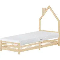 ML-Design Kinderbett Haus 90x200 cm Natur mit Matratze H:16cm, Hausbett für Kinder, Holzbett mit Lattenrost, Schornstein Design, massivem Kiefernholz