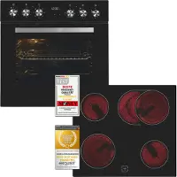 Exquisit Einbauherdset EHE157-UBZ-020-Set schwarz | 59 l Garraumvolumen | 7 Backprogramme | Kochfeld mit Rahmen | Grill | Umluft | Energieklasse A