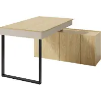 Mirjan 24 Schreibtisch Luca 10 mit drei Drehtüren und zwei Schubladen (Farbe: Sandbeige / Sandbeige + Geölte Eiche)