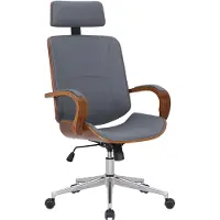 DELUKE Bürostuhl Chefsessel KINGO - 118x70x70, Walnuss/Grau | Kunstleder | Metall Gestell | ergonomische Bürostühle Homeoffice Stuhl mit Rollen