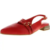 Mjus Damen Sling Sandale aus rotem Leder mit Schnalle und flachem Absatz, Größe 40