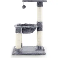 Costway Kratzbaum 64cm klein, Katzenbaum mit gemütlicher Hängematte & großem Plattform & Fellknäuel, Katzenkratzbaum, Kletterbaum, Grau