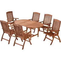 Merxx Gartenmöbelset Maracaibo 7tlg., 6 Klappsessel, 1 Ausziehtisch 120 (170) x 100 cm - Eukalyptus