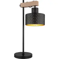 Globo Lighting LED Tischleuchte, Holzoptik, schwarz-gold, höhenverstellbar, H 55 cm