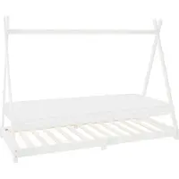 ML-Design Kinderbett Tipi 90x200 cm mit Matratze & Lattenrost, Weiß, Indianer Bett aus Kiefernholz Bodenbett Holzbett