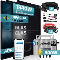 SUNNIVA 1840W Balkonkraftwerk BIFAZIAL FULLBLACK komplett Steckdose ECOFLOW 800W Wechselrichter, PV Solaranlage, 5m Kabel, Bluetooth WIFI