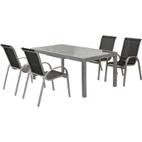 Merxx Gartenmöbel Set Amalfi schwarz 5tlg., 4 Stapelsessel, 1 Ausziehtisch 160 (220) x 90 cm - Aluminium/Textil