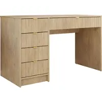 Mirjan 24 Schreibtisch / Schminktisch Tireno mit 5-Schubladen, Fronten gefräst, Aluminiumgriffe in der Farbe Gold, universell - Links / Rechts (Farbe: Eiche Cremona)