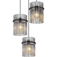 Globo Hängeleuchte, Glasstäbe, 3 Flammig, rauchfarben, H 140 cm