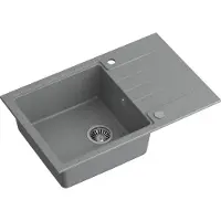 Quadron Spülbecken 1-Becken Spüle | Größe: 78 x 50 x 20 cm | PETER 111 | Küchenspüle Granitspüle aus GraniteQ mit Siphon | Grau & Stahl