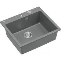 Quadron Spülbecken 1-Becken Spüle | Größe: 57 x 50 x 22 cm | MORGAN 110 | Unterbauspüle Granitspüle aus GraniteQ mit Siphon | Grau & Stahl