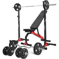 Marbo-sport Marbo Sport Set MH7_110KG_KIER_G | verstellbare Hantelbank + höhenverstellbarer Hantelständer + Stangen- und Hantelscheiben gummiert Set 83 kg