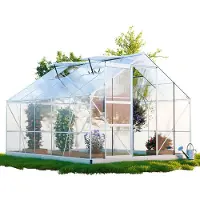 GARMIO Gewächshaus ARONA 310x250cm für den Garten, Alu Frühbeet inklusive Fundament, 4 Dachfenster Treibhaus Aufzucht