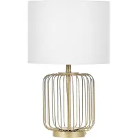 Beliani Tischlampe Gold Metall 58 cm Stoffschirm Weiß Lampenfuss aus zahlreichen goldverzierten Längsstäben Kabel mit Schalter Modernes Design