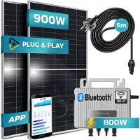 SUNNIVA 900W Balkonkraftwerk 800W komplett Steckdose - Ecoflow Stream 800W Wechselrichter - PV Solaranlage - 2x450W Solarmodule - 5m Kabel - WIFI
