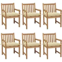 vidaXL "2024 Moderne" Gartenstühle 6 Stk. mit Cremeweißen Kissen Massivholz Teak - Gartenstühle Neu1661318