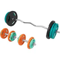 Gorilla Sports Hantelset 70 kg - 4x1,25kg, 4x2,5kg, 4x5kg, 2x10kg Gewichte, SZ Curlstange 120 cm, Kurzhanteln, 30 mm, verchromt, gerändelt, Gusseisen, Gummi, Sternverschlüssen - Langhantel Set