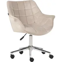Beliani Bürostuhl Beige Samt Gepolstert Gesteppt Höhenverstellbar Drehbar Bremsbare Rollen mit Armlehnen Modern Drehstuhl Büro Arbeitszimmer
