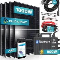 SUNNIVA Balkonkraftwerk Black Frame 1800/800W Solaranlage mit TSUN Micro Wechselrichter, 5m Kabel, WiFi Bluetooth, drosselbar