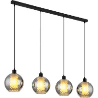 Nowa Hängeleuchte Metall schwarz matt, Glaskugel rauchfarben, Glas opal, Kabel PVC schwarz, LxBxH: 1100x200x1200mm, exkl. 4x E27 25W 230V
