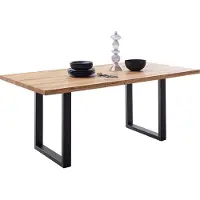 Lomadox Massivholz-Esstisch 160x90 cm in Wildeiche massiv geölt mit U-Gestell und gerader Kante - DEWEY-06