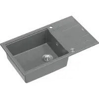 Quadron Spülbecken 1-Becken Spüle | Größe: 86 x 50 x 21 cm | EVAN 136 | Küchenspüle Granitspüle aus GraniteQ mit Siphon | Grau & Stahl