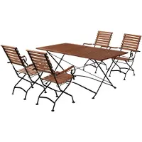 Merxx Gartenmöbelset Schlossgarten 5tlg., 4 Klappsessel, 1 Klapptisch 160 x 90 cm - Flachstahl/Eukalyptus